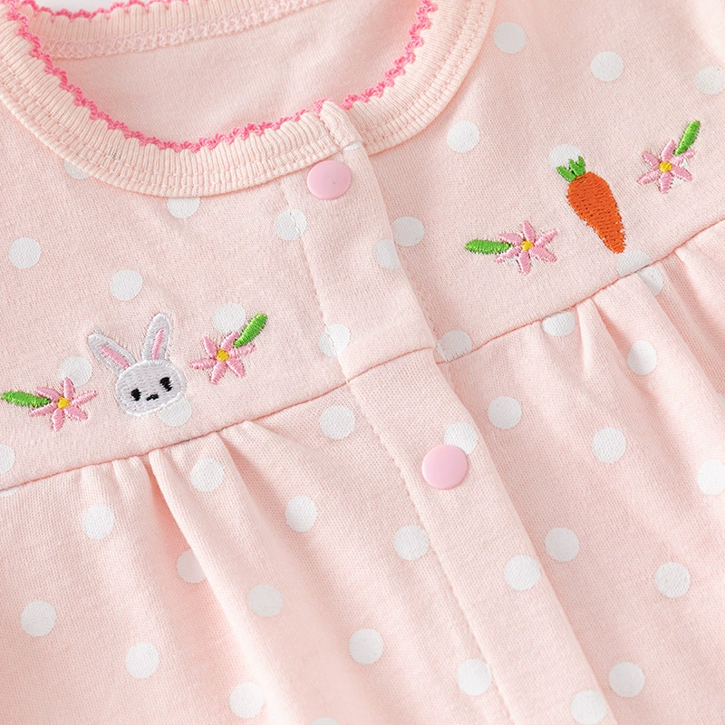 y801 - Pink And White Embroidered Bunny Baby Jumpsuit - Image 2