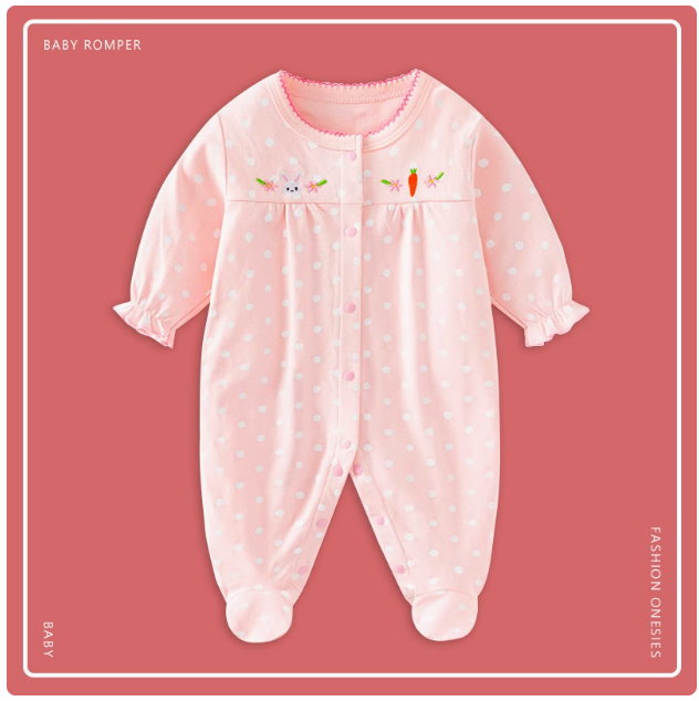y801 - Pink And White Embroidered Bunny Baby Jumpsuit - Image 1