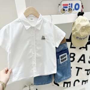 y841 - Embroidered Bear Shirt Top - 图片 3