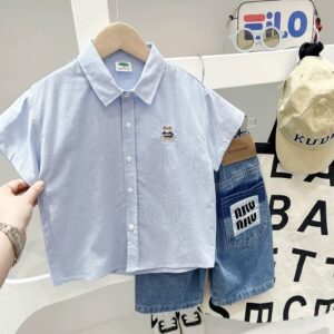 y841 - Embroidered Bear Shirt Top - 图片 2