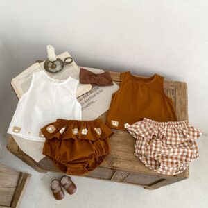 y815 - Bear Print Vest Top + Ruffled Briefs 2-Piece Set - 图片 5