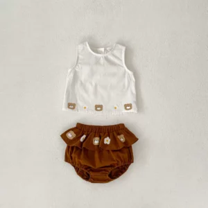 y815 - Bear Print Vest Top + Ruffled Briefs 2-Piece Set - 图片 10