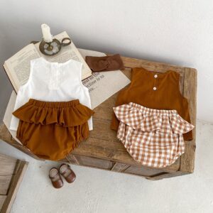 y815 - Bear Print Vest Top + Ruffled Briefs 2-Piece Set - 图片 4