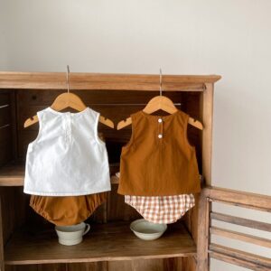 y815 - Bear Print Vest Top + Ruffled Briefs 2-Piece Set - 图片 6