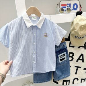 y841 - Embroidered Bear Shirt Top - 图片 4