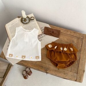 y815 - Bear Print Vest Top + Ruffled Briefs 2-Piece Set - 图片 2