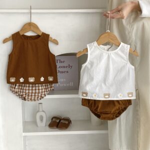 y815 - Bear Print Vest Top + Ruffled Briefs 2-Piece Set