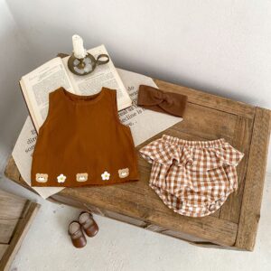 y815 - Bear Print Vest Top + Ruffled Briefs 2-Piece Set - 图片 3