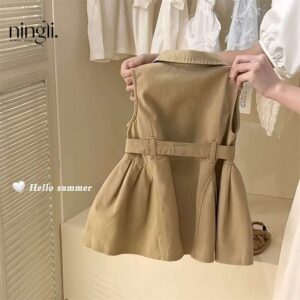 y880 - Sleeveless Overalls Vest Dress(Army Green) - 图片 4