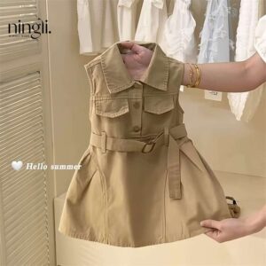 y880 - Sleeveless Overalls Vest Dress(Army Green) - 图片 3