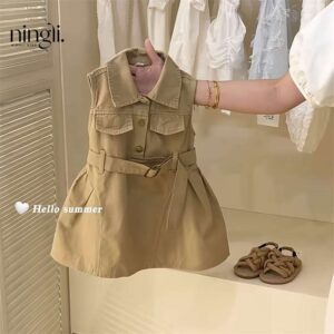 y880 - Sleeveless Overalls Vest Dress(Army Green) - 图片 2