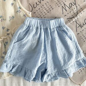 y996 - Girls Solid Color Loose Lace Shorts - 图片 3