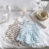 y998 - Ribbon Striped Sleeveless Set - 图片 1