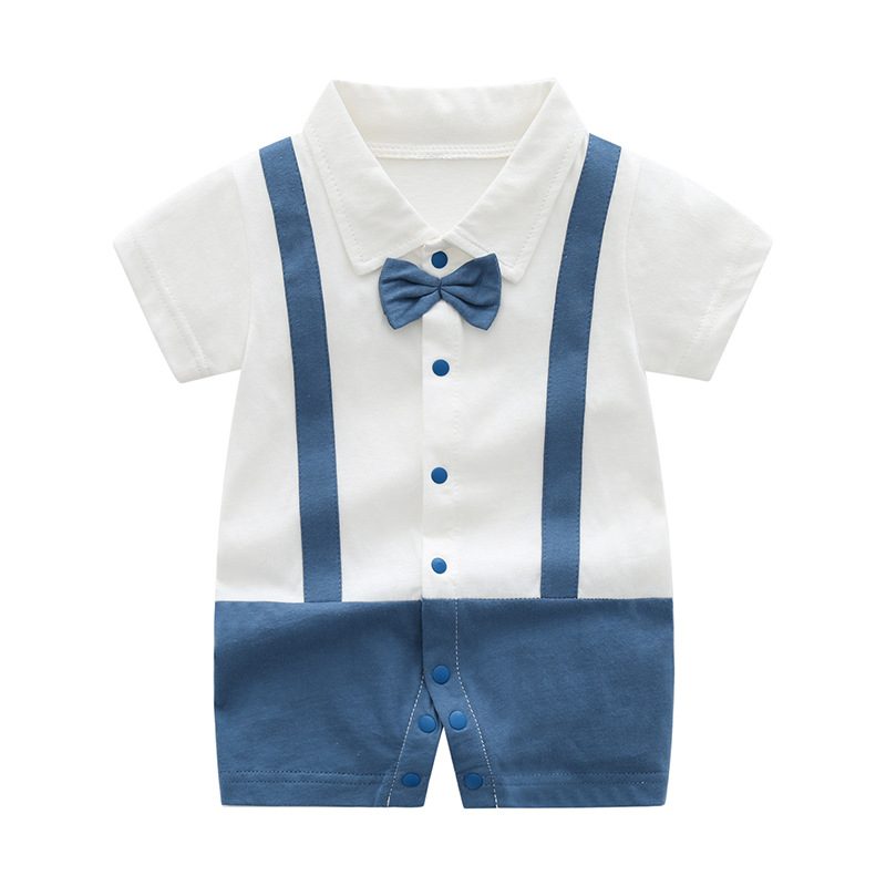 y1019 - Grey Blue Lapel Short Sleeves Gentleman Jumper - 图片 1
