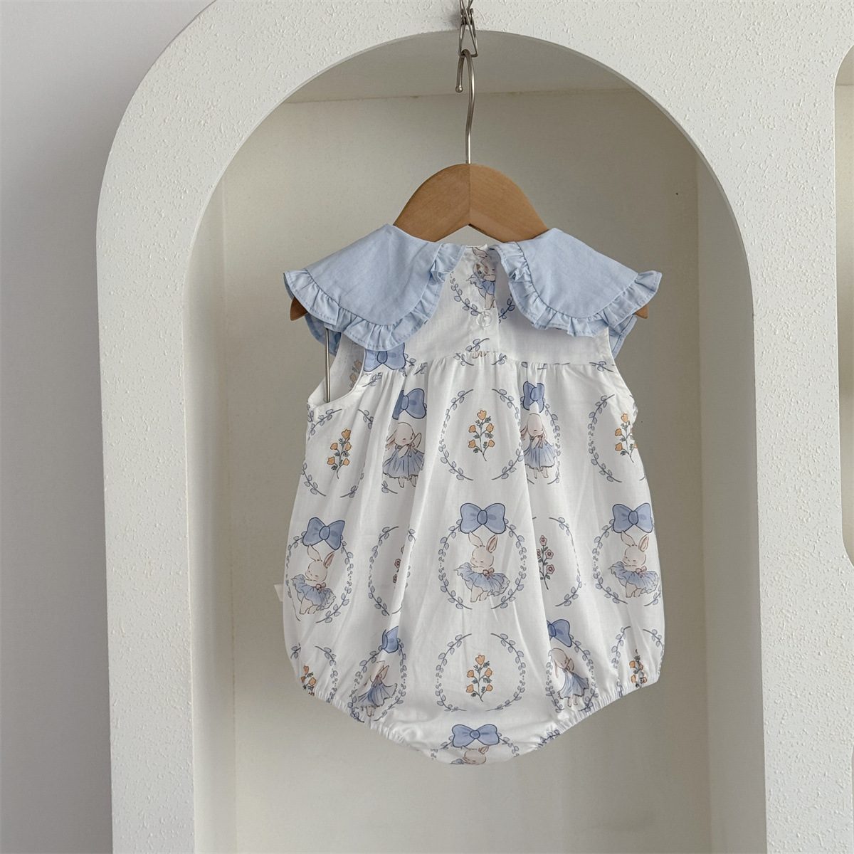 y1047 - Blue Collar Bunny Romper + Socks Set - Image 3