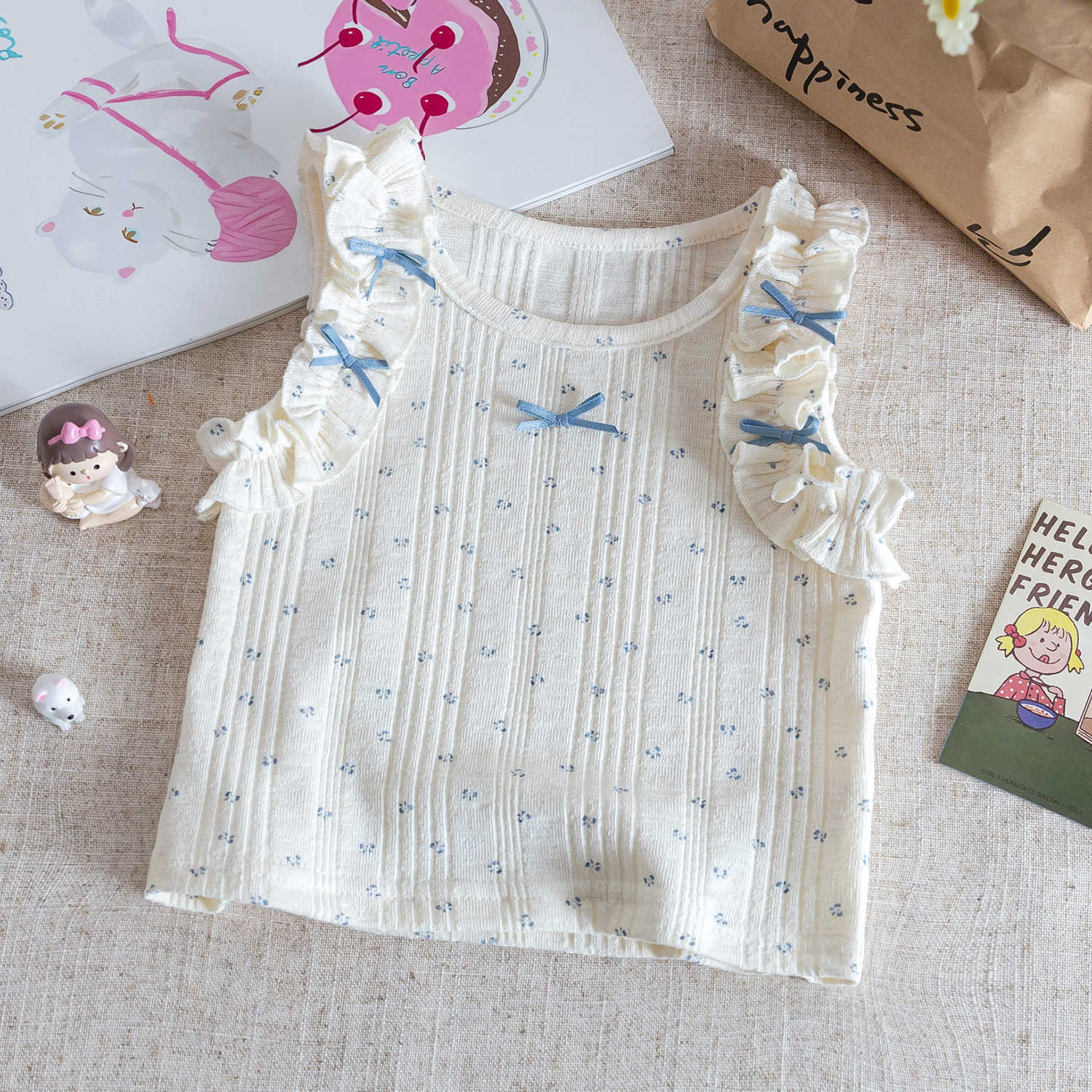 y1117 - White Blue Ribbon Vest - 图片 4