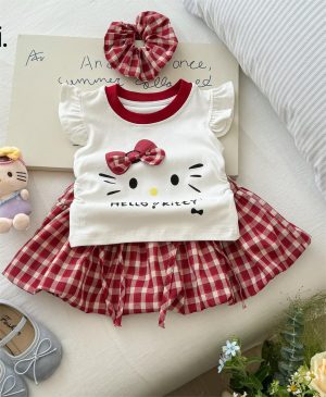 y1113 - Kitty Plaid Dress Set