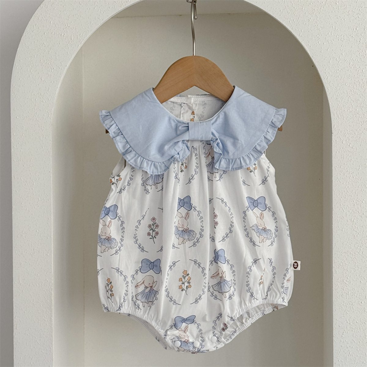 y1047 - Blue Collar Bunny Romper + Socks Set - Image 2