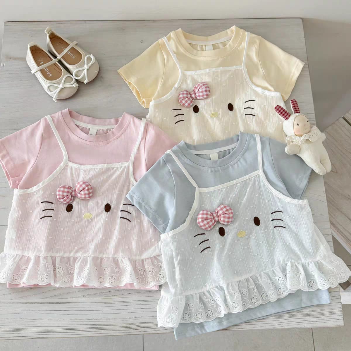 y1110 - Cute Kitty 2 in 1 T-shirt - 图片 5