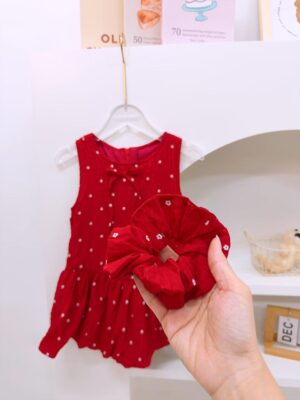 y1157 - Mini Flower Red Dress With Headband - 图片 2