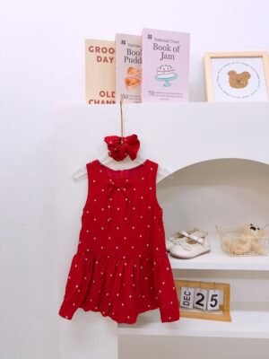 y1157 - Mini Flower Red Dress With Headband - 图片 1