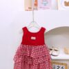 y1183 - Red Plaid Tiered Dress - 图片 1