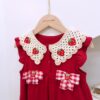 y1191 - Strawberry Plaid Ribbon Red Dress - Image 8