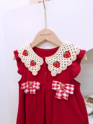y1191 - Strawberry Plaid Ribbon Red Dress - 图片 9