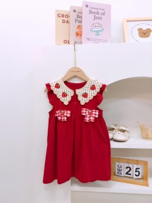 y1191 - Strawberry Plaid Ribbon Red Dress - 图片 8