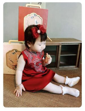 y1201 - CNY Premium Pink & Red Wave Cloud Cheongsam Dress - 图片 2