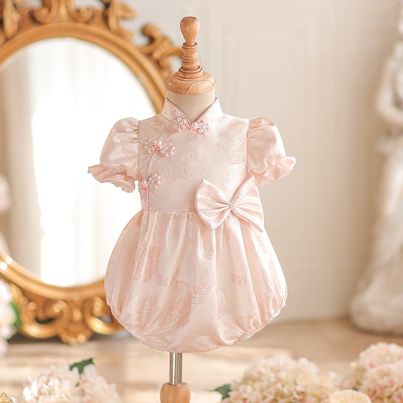 y1215 - CNY Premium Pink Flower Romper - Image 1