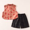 y1182 - Red Gourd Vest Suit & Dress Matching Outfits - Image 7