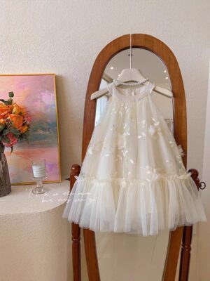 y1192 - Halter Neck White Mesh Princess Dress - Image 3