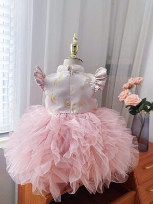 y1198 - CNY Premium Pink Cheongsam Tutu Dress With Hair Clip - 图片 5