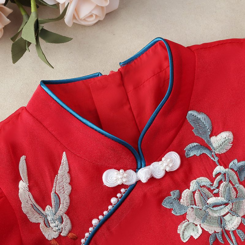 y1171 - CNY Butterfly Peony Red Dress - 图片 2