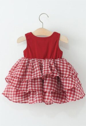 y1183 - Red Plaid Tiered Dress - 图片 4