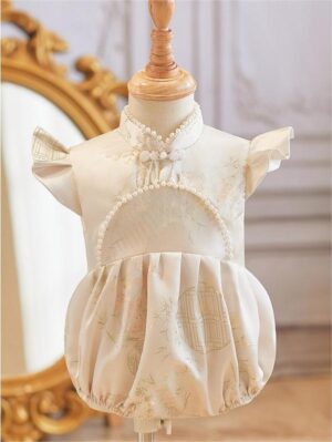 y1211 - CNY Premium Flying Sleeves Pearl Romper - 图片 3