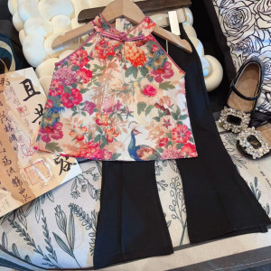 y1176 - CNY Peacock & Peony Halter Neck Sleeveless Set