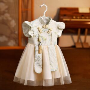 y1210 - CNY Premium Flying Sleeves Frog Cheongsam Dress - 图片 2