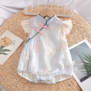 y1162 - CNY Sky Blue Flying Sleeves Romper & Dress - Image 3