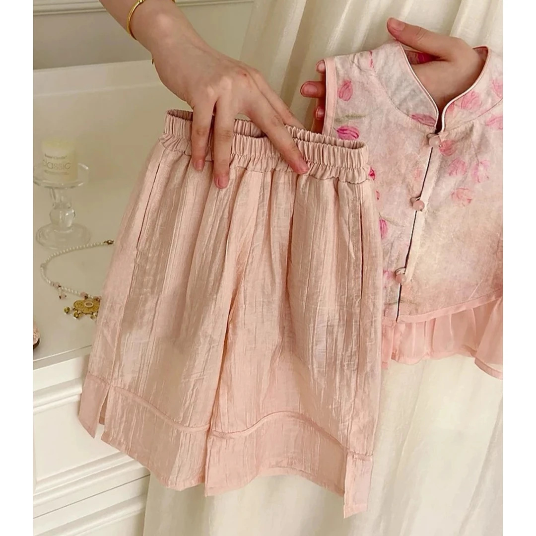 y1179 - CNY Peach Blossom Pink Vest Set - Image 3