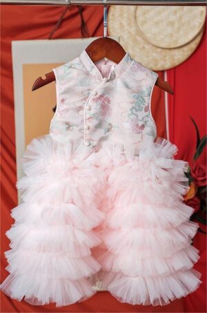 y1208 - CNY Premium Pink Peony Tutu Dress - Image 2