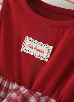 y1183 - Red Plaid Tiered Dress - 图片 2