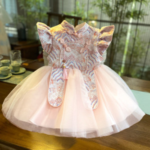 y1194 - CNY Premium Tang Style Dress With Headband Or Hair Clip Set