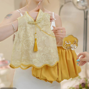 y1219 - CNY Yellow Cheongsam Bloom Pants Set