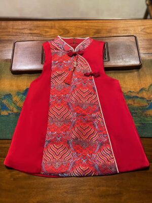 y1199 - CNY Premium Pink & Red Cheongsam Dress With Hair Clip