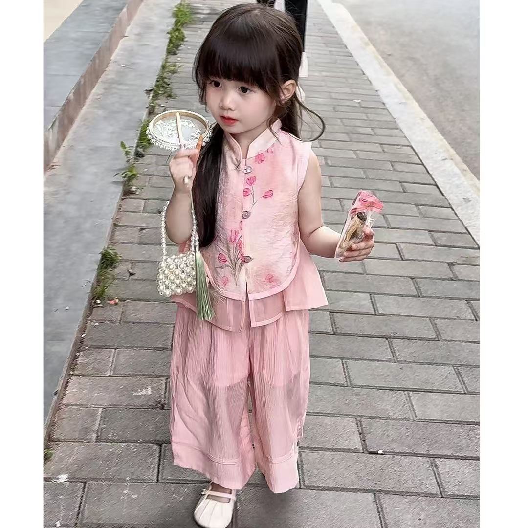 y1179 - CNY Peach Blossom Pink Vest Set - Image 1
