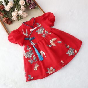 y1171 - CNY Butterfly Peony Red Dress