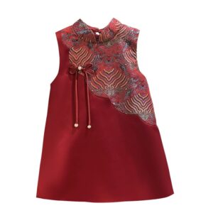 y1201 - CNY Premium Pink & Red Wave Cloud Cheongsam Dress - 图片 12