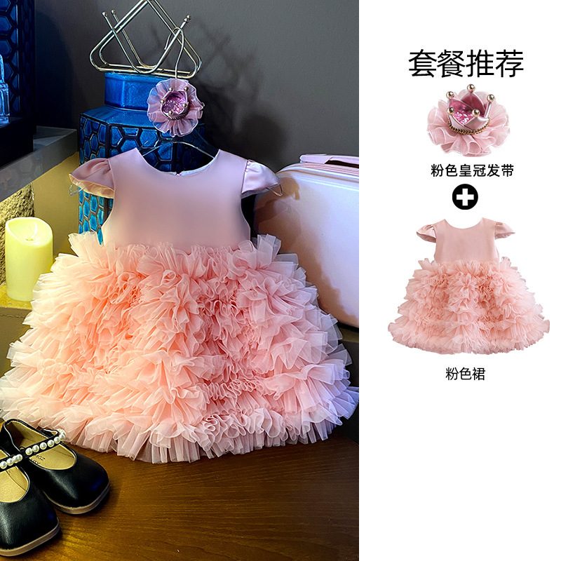 y1196 - CNY Premium Pink & Red Tutu Dress With Crown Headband - 图片 2
